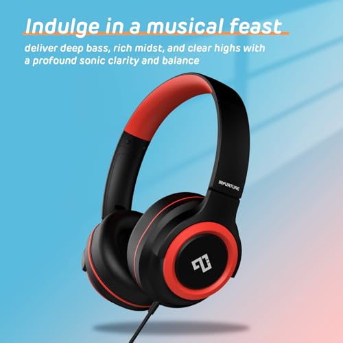 Kids Headphones Wired with Volume Limiter, Over Ear Safe Sound Headset with HD Mic, 85/94dB Volume Limiter, 3.5mm & USB C Headphones for School, Travel, iPad, Laptop, Back to School Supplies - color: Red