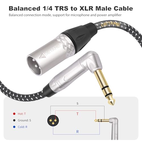 6FT Right Angle 1/4 TRS to XLR 3Pin Male Audio Cable,3Pin XLR Male to 6.35mm 90 Degree Turn TRS Active Speaker Signal Cable - size: 6Feet