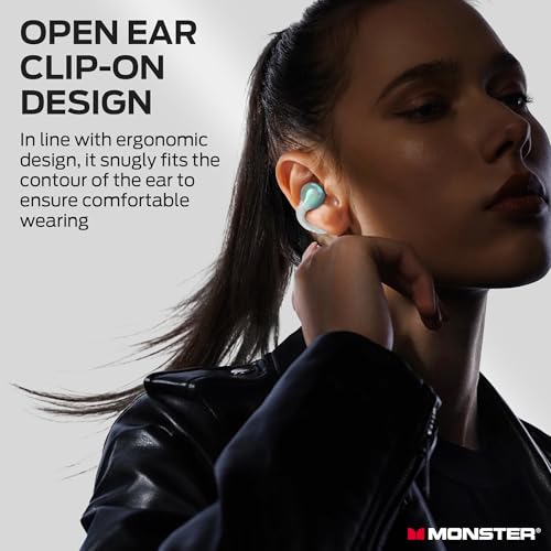 Monster Open Ear AC600 Headphones, Bluetooth 5.4 Wireless Earbuds with HiFi Stereo,Clip-On Earbuds with ENC Clear Call, 21H Playtime, Touch Control, IPX6 Waterproof Wireless Headphones for Workout