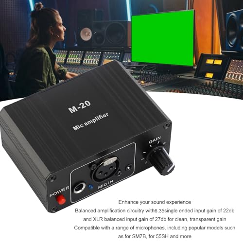 Mic Preamp, High Gain 48V Power XLR Output Mic Preamplifier, Microphone Preamp for Dynamic and Condenser Microphones Booster