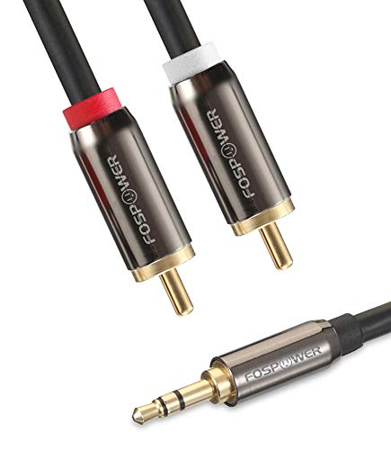 FosPower (25FT 3.5mm to 2 RCA Male Stereo Audio Cable Y Splitter Aux Cord | 3.5mm 1/8 to 2RCA male audio cable with 24K gold-plated connectors for HiFi sound on phone, HDTV, speakers & receivers. - size: 25 Feet