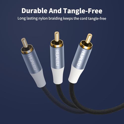 1Pack Gold-Plated 2RCA Male to 2RCA Male Aluminum Shell Auxiliary Audio Cord,2 RCA M/M Stereo Audio Cable for Amplifier,TV,Mixer,Audio player-16FT - size: 16FT*1