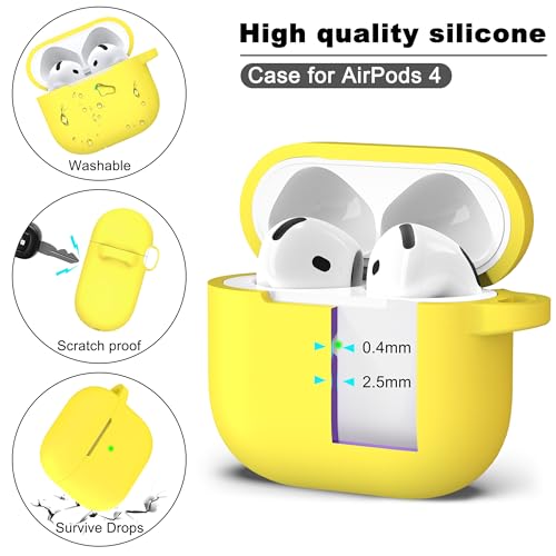 for AirPods 4 Case with Cleaner Kit,Full Protective Soft Skin Silicone Cover with Keychain for AirPods 4 Gen Case for Men Women,Compatible with Apple AirPods 4th Genaration Case 2024,Yellow - color: C Yellow