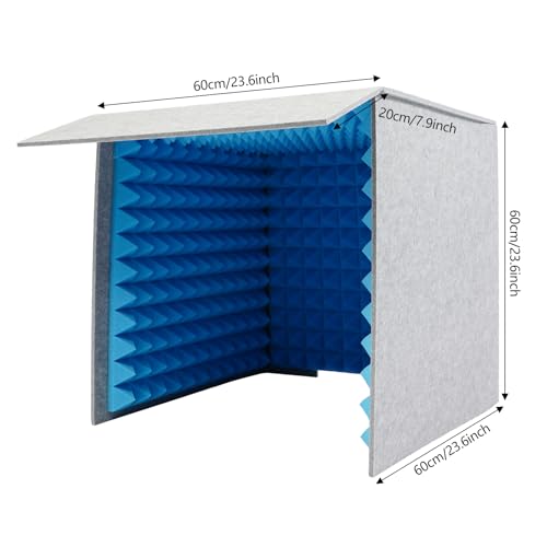 Portable Vocal Recording Booth,Desktop Soundproof Cover with 50mm Thick Sound Absorbing Sponge,3-Sided Foldable Vocal Isolation Shield for Home Recording,Podcast,Live Stream
