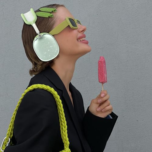 for AirPods Max case Cover,Anti-Scratch Ear Pad Case Cover/Ear Cups Cover/Headband Cover for AirPods Max. Clear Soft TPU and Silicone,Skin Scratch Proof. - color: 3PC Glitter Matcha Green