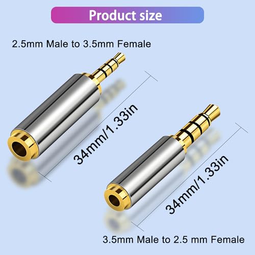 2.5mm Male to 3.5mm Female Adapter 2 Pack Gold Plated Jack Stereo Full Metal Connector Converter for Smartphones, Headphone, Mic, Tablets (1 Pair) - style: 1 pair