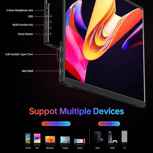 VILVA 14" 1200p USB-C HDMI HDR Portable Monitor | 14" 1200p IPS HDR, USB-C/HDMI, smart cover+speakers, ultra-slim plug&play, for PC/Mac/Phone. - color: Matte Black