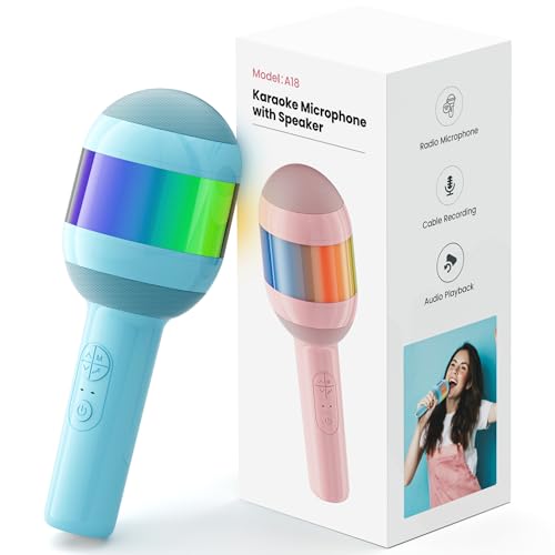 Wireless Karaoke Machine Portable Bluetooth Microphone with LED Light | Best Chritmas Birthday Festival Party Gift for Adults 3 4 5 6 7 8 9 10 11 12+ Year Old Girls Boys Kids (Blue) - color: Blue