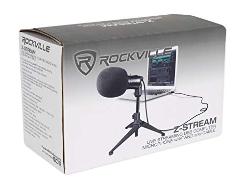 Rockville Z-Stream USB Podcast/Streaming Condenser Mic with RockPop Filter | 14mm Omnidirectional Mic, 20Hz-20kHz, USB Plug-and-Play, Desktop Stand, Windscreen, RockPop Double-Screen Pop Filter, 2-Items