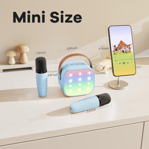 YLL Mini Karaoke Machine for Kids, Birthday Gifts Toys for Boys Ages 3, 4, 5, 6, 7, 8, 9, 10, 12+ Years Old, Portable Bluetooth Speaker with 2 Wireless Microphones Singing Family Home Party (Blue) - color: Blue