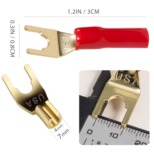 5 Pairs 8 GA Copper Spade Crimp Terminals for Speaker Wire | Crimp Connectors for Power & Ground Wires, Fork & Spade Connectors for Audio Systems, Amplifier, Car Audio Installation