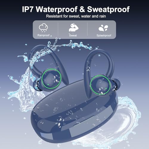 Wireless Earbuds, Bluetooth 5.4 Headphones Sport Over Ear Buds With ENC Mic | Noise Cancelling Mic, 48H, Wireless Earphone With Earhooks, Stereo Deep Bass, IP7 Waterproof Headset for Workout Running,Blue - color: J-Blue