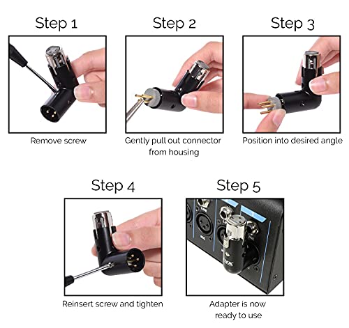 LyxPro XLR Angle Adapter Dual Male and Female can be positioned to 4 Different Angles Right Left and 90 Degree Great for Mixers that Interfere with Other Applications - 2 Pack - size: ef of 2 pk