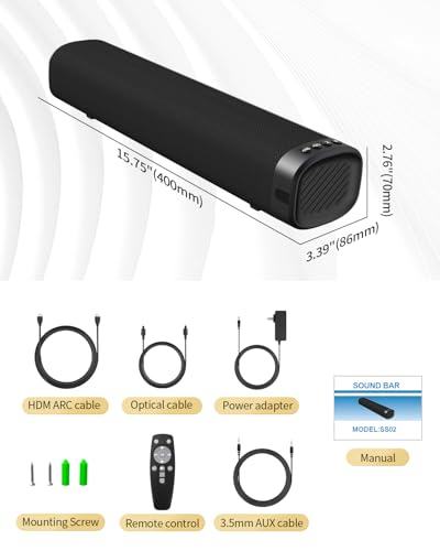 Sound Bar for Smart TV, Sound Bar, Bluetooth Sound bar, with Optical/AUX/HD ARC, Surround Sound Speakers, Surround Sound System for TV/PC/Gaming/Projectors, Wall Mountable PC Soundbar - color: Black