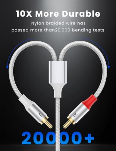 MOSWAG 2RCA Male to 2RCA Male Stereo Auxiliary Audio Cable Subwoofer Cable - color: White, size: 3.28 ft