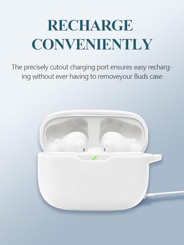 Case for JBL Vibe Beam 2/Vibe Beam - True Wireless Noise Cancelling Earbuds, Soft Silicone Protective Portable Scratch Shock Resistant Shell with Cleaner Kit & Carabiner & Lanyard,White - color: WHITE
