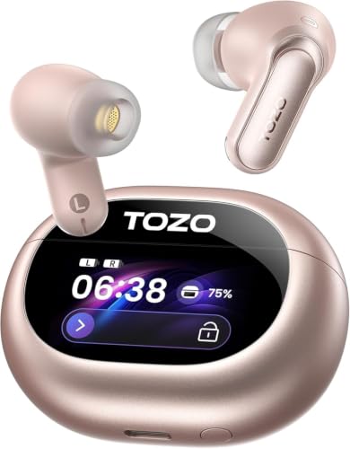 TOZO NC20 Pro Active Noise Cancelling Wireless Earbuds, Smart LCD Screen | LDAC Hi-Res Audio, Stereo Bass, 6 Mics AI Call Ear Buds, 80H Playtime, IPX8 Waterproof, 32 EQ via App, Wireless Charging - color: Titanium Pink