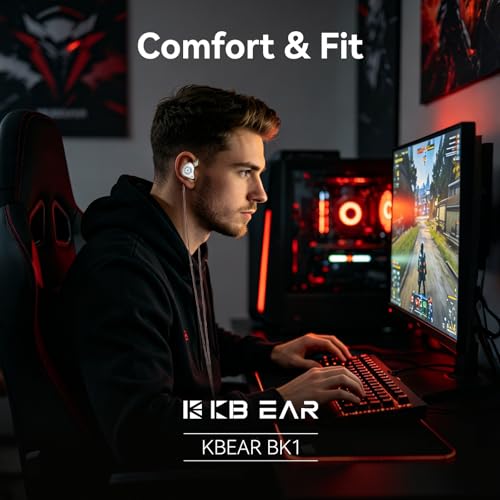 2026 Latest erabuds,KBEAR BK1 Wired Gaming Earbuds,10mm Single DD in Ear Monitor,HiFi Headset Wired Earbuds IEM Earphones with Detachable Cable for Gaming/Music/Video (White, 3.5 no mic) - color: C