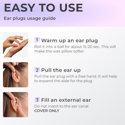 Peace&Quiet PQ Wax Ear Plugs for Sleeping, Swimming - 15 Soft Noise Cancelling Silicone Gel Wax Earplugs for Sleep and Swimmers, Ear Protection with Sound Blocking Level of 32 Db, Lavender - color: Lavender