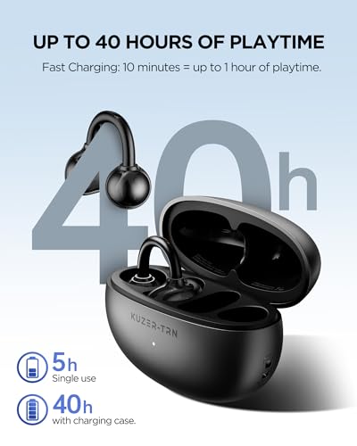 Clip on Wireless Bluetooth Earbuds, Open Ear Clip on Headphones with Mic, Waterproof, ENC Call, 40H Play, Hi-Fi Audio, All-Day Comfort, Perfect for Sports & Fitness (Black) - color: Black