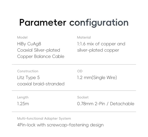 HiBy CuAg8 Balance Earphone Cable Coaxial Silver-Plated Copper Litz Type5 Coaxial Shielding 4Pin-Lock Plugs 3.5mm+4.4mm Jack