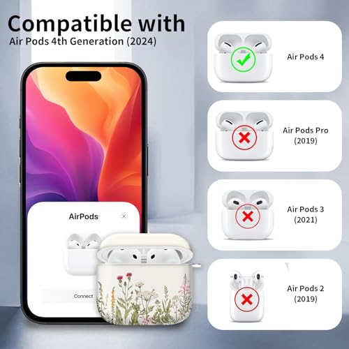Cute Case Cover Compatible with AirPods 4th Generation 2024, Shockproof for Women & Girls with Cute Golden Round Buckle – Protective, Anti-Drop Design(Cute Beige Flower) - color: cute Beige Flower