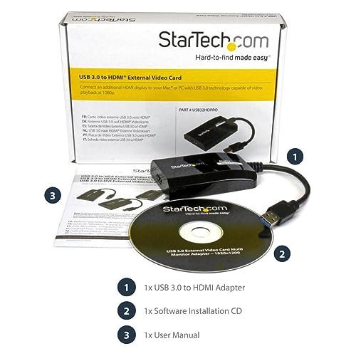 StarTech.com USB 3.0 to HDMI Adapter - DisplayLink Certified - 1080p (1920x1200) - USB Type-A to HDMI Display Adapter Converter for Monitor - External Video & Graphics Card - Windows/Mac (USB32HDPRO) | USB 3.0, Single display, 5.1ch audio, Auto driver ins