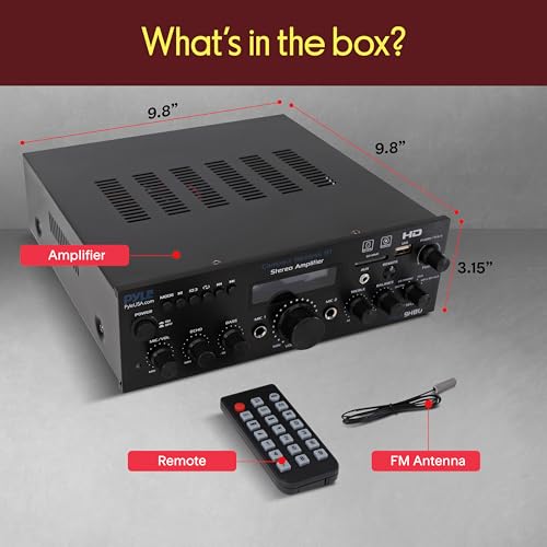 Pyle Wireless Bluetooth Home Stereo Amplifier - Multi-Channel 200 Watt Power Amplifier Home Audio Receiver System w/HDMI, Optical/Phono/Coaxial, FM Radio, USB/SD, AUX, RCA, Mic in - Remote - PDA9HBU