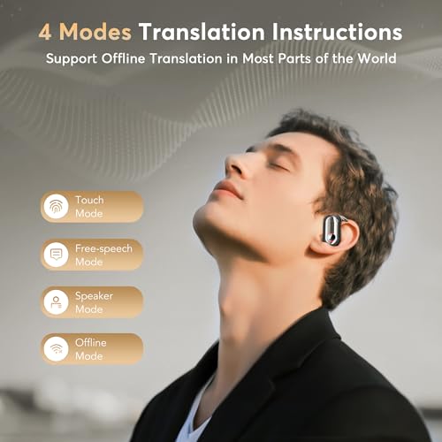 198 Languages AI Translation Earbuds, Bluetooth 6.1 Open Ear Headphones Translator, 4-in-1 Smart Mode Touch Screen Real-Time Earphones Fit iOS and Android Ideal for Travel Business Learning, Gun Black - color: Gun Black