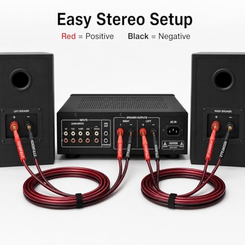 Speaker Wire with Banana Plugs 12AWG, 600-Strand OFC Pure Copper, 6ft x 2 Pack, 4mm Gold Plated, Braided, Home Theater Stereo Bookshelf Audiophile AV Receiver