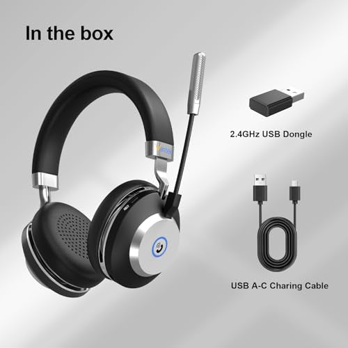 Wantek Wireless Headset with Microphone for Work,Bluetooth Headphones with Noise Cancelling Microphone,USB Dongle&Mic Mute for Home,Office,Call Center,Computer,PC,Laptop - color: Ultra Black