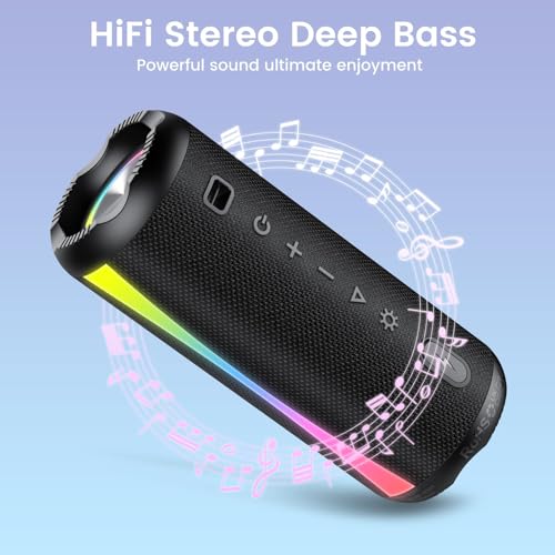 Bluetooth Speaker, 2026 Bluetooth Wireless Speaker 5.4 with RGB Lights, IPX7 Waterproof, TWS Pairing, Portable Speaker for Travel/Party/Home/Gifts - color: Light Black