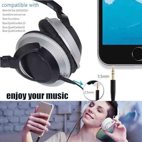 Replacement Audio Cable Compatible with Bose 700 QuietComfort Ultra QC45 QC35II QC35 QC25 NC 700 Soundlink Soundtrue Noise Cancelling Headphones (Black) - color: Black