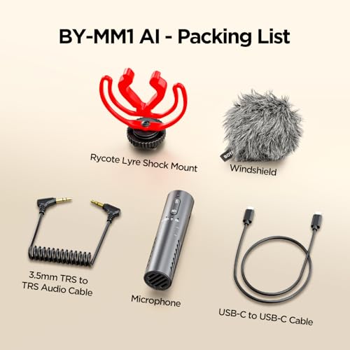 BOYA BY-MM1 AI On-Camera Shotgun Microphone for iPhone15/16/17, Android,DSLR Cameras Camcorders–Noise Reduction,EQ Presets,30Hrs Battery Video Mic for Vlog Podcast Streaming Recording(TRS/USB-C Cable)
