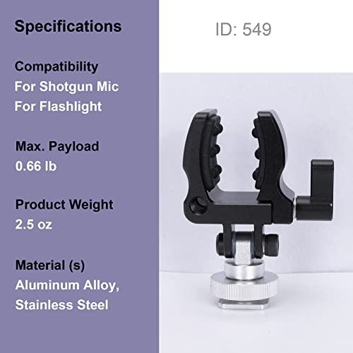 NICEYRIG Shock-proof Shotgun Microphone Holder with 18.5-35 mm Adjustable Clamp, Microphone LED Flashlight Aluminum Holder for Camera, Cage Rig, Tripod - 549