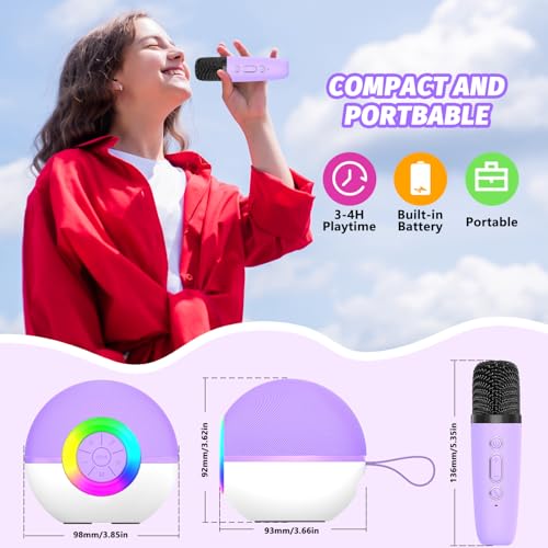 Mgaolo Mini Karaoke Machine for Kids Adults,Portable Bluetooth Speaker with 2 Wireless Microphones,Gift Toys with MP3 Player for Boys Girls 3-12 Year Old Birthday Family Home Party Present (Purple) - color: Purple 2mic