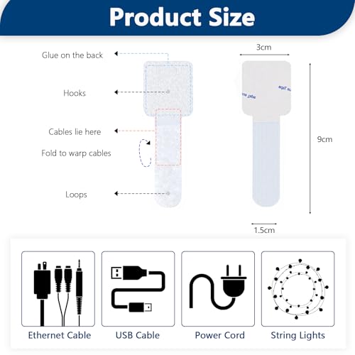 Abnii 50 PCS Hook and Loop Cable Ties, Under Desk Cable Management, White - color: White