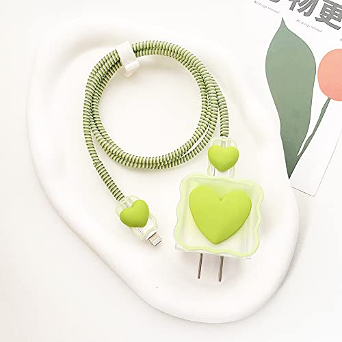 ZOSTLAND 5 in 1 DIY 18W 20W Heart Shape Protector Data Cable USB Charger Line Earphone Wire Saver Organizer Compatible with iPhone 11 12 13 14 15 Pro Max - color: Love Green