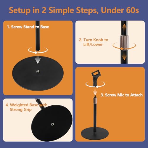Desktop Microphone Stand for Podcast Recording | 9-16.5“ Height Adjustable Mic Stand for Desk with 1.3 lb Weighted Base, Universal 3/8” to 5/8" Adapter and 2 Clips - size: Mic Stand Desktop