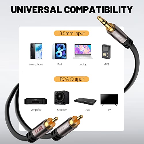 2 Pack 3.5mm to RCA Cable 4FT, Male RCA to Aux Stereo Audio Adapter, Hi-Fi Sound Auxiliary Y Splitter Cord, Shielded 1/8 to 2RCA Cable for Headphone, MP3, Tablet, Speaker, HDTV, Phone and More - size: 4 Feet (2 Pack)