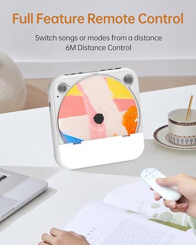 Portable CD Player Bluetooth Rechargeable, Mini Desktop for Home with HiFi Speaker, Cute CD Player Remote Control, Supports CD/FM Radio/USB, Cream - color: Cream