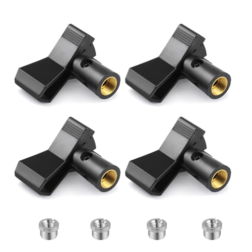 Microphone Clip Holder, 4-Pack | 5/8" to 3/8" Thread Adapter, Studio Recording, Podcast, Karaoke - size: Regular