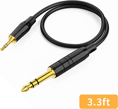 1/8 to 1/4 Stereo Bidirectional 6.35mm 1/4" to 3.5mm 1/8" TRS Guitar Cord | 6.35mm Male to 3.5mm Male Audio Aux Cable forLaptop, Home Theater Devices, Keyboard Piano,Speaker and Amplifier 3.6~16ft - size: 3.3Feet