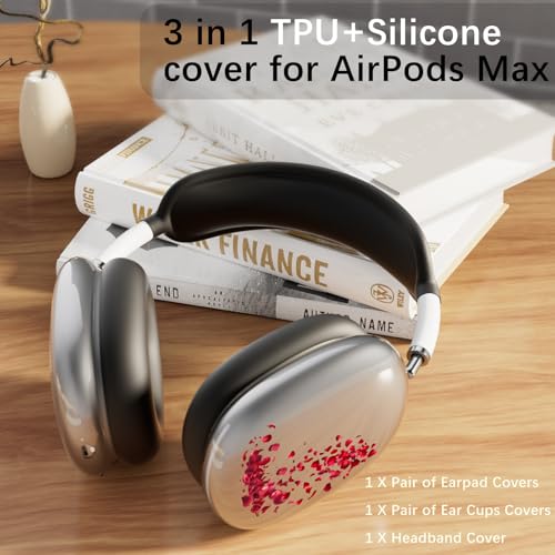 Headphone Cover for AirPods Max, Girly Cute Clear Ear Cups Covers, Black Silicone Ear Pad Case Headband Cover for Apple AirPods Max (2024/2020), Rose - color: Rose-Black