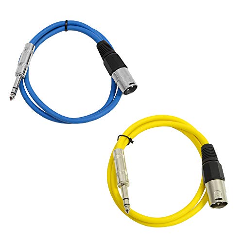 Seismic Audio - SATRXL-M3-2 Pack of 3 Foot 1/4 Inch TRS to XLR Male Patch Cables - Balanced - 3 Foot Patch Cord - Blue and Yellow - color: Blue and Yellow