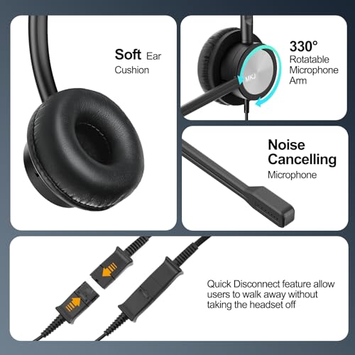 MKJ Cisco Telephone Headset with Microphone Noise Canceling, Office Headset | Wired RJ9 Call Center Headphone, Compatible with Cisco 7861 7942G 7945G 7961G 7962G 8841 8861 9971, Dual Ear, Clear Calls