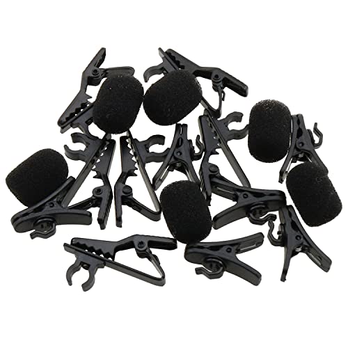 Lapel Mic Clips Sponge Cover Kit E-outstanding 6 Sets Lavalier Microphone Metal Tie Clips, 22x15x6mm Lapel Mic Windscreen Foam Covers and Lav Mic Plastic Wire Clips Black