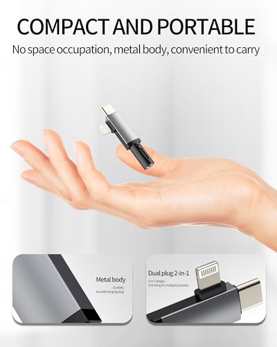 Aux to USB C Lightning for iPhone 17 16 15 14 13 Pro Max (2in1) 3.5mm Headphone Jack Adapter Cable Audio Dongle Female Port Compatible with Samsung for Ipad Male Plug Car Microphone Splitter