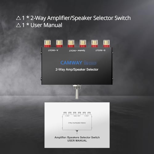 CAMWAY 2-Way Amplifier Speaker Selector Switch Box,Connect 2 Amps to 1 Speaker Pair or 1 Amp to 2 Speaker Pairs, A/B/Off No Need Power,Amp Speaker Switcher for Home Party Garage Music Studio Audio - size: 4.7x3inch