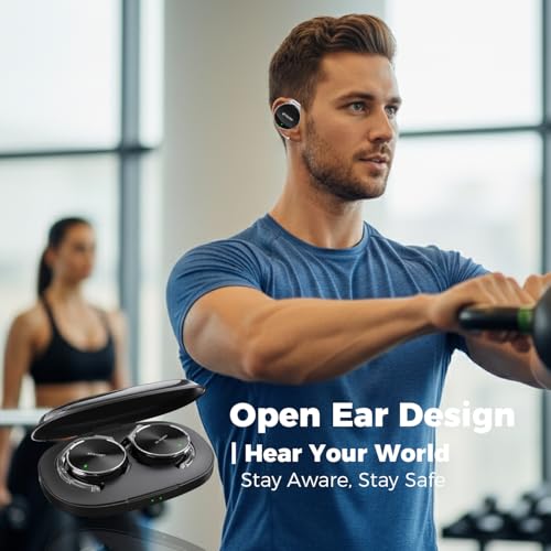 On Ear Headphones Bluetooth 5.4, Noise Cancelling Open Ear Headphones Wireless, Water-Drop Shaped Clip On Sport Headset Bluetooth with 4 Microphone, Comfort Fit Earphones with Long Battery Life - color: Black&Silver&Black